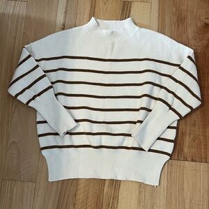 Striped White and Brown Women's Sweater